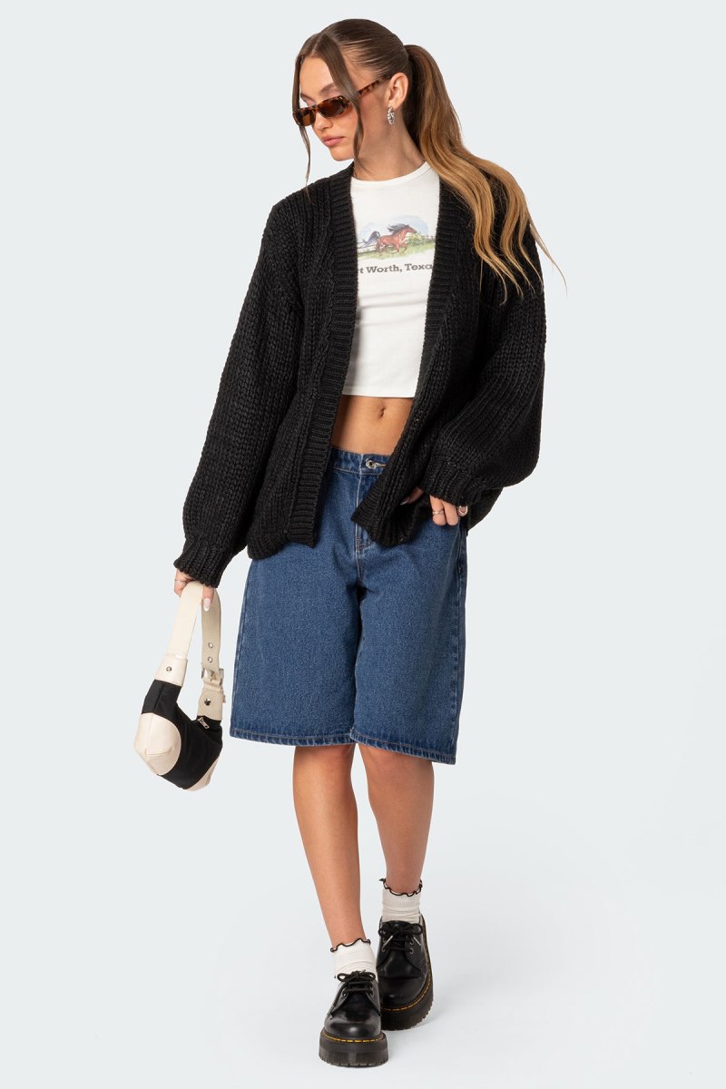 Edikted Anina Oversized Knit Cardigan Black | USA EW442914L1