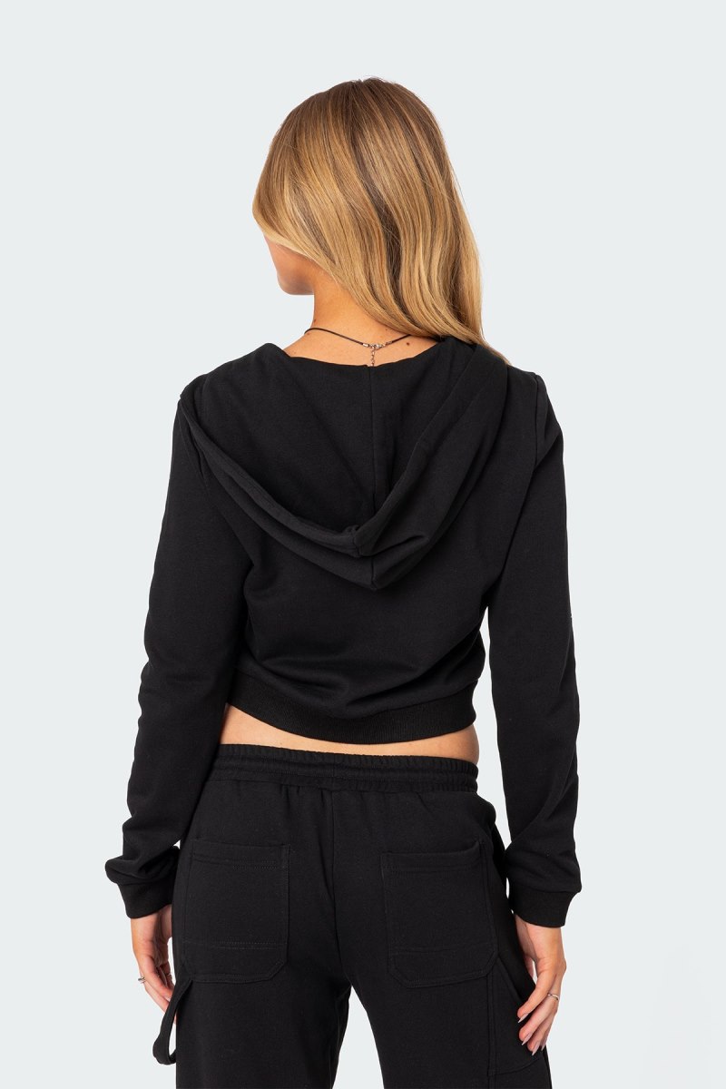 Edikted Annalise Zip Front Hoodie Long Sleeve Tops Black | USA EZ743604X2