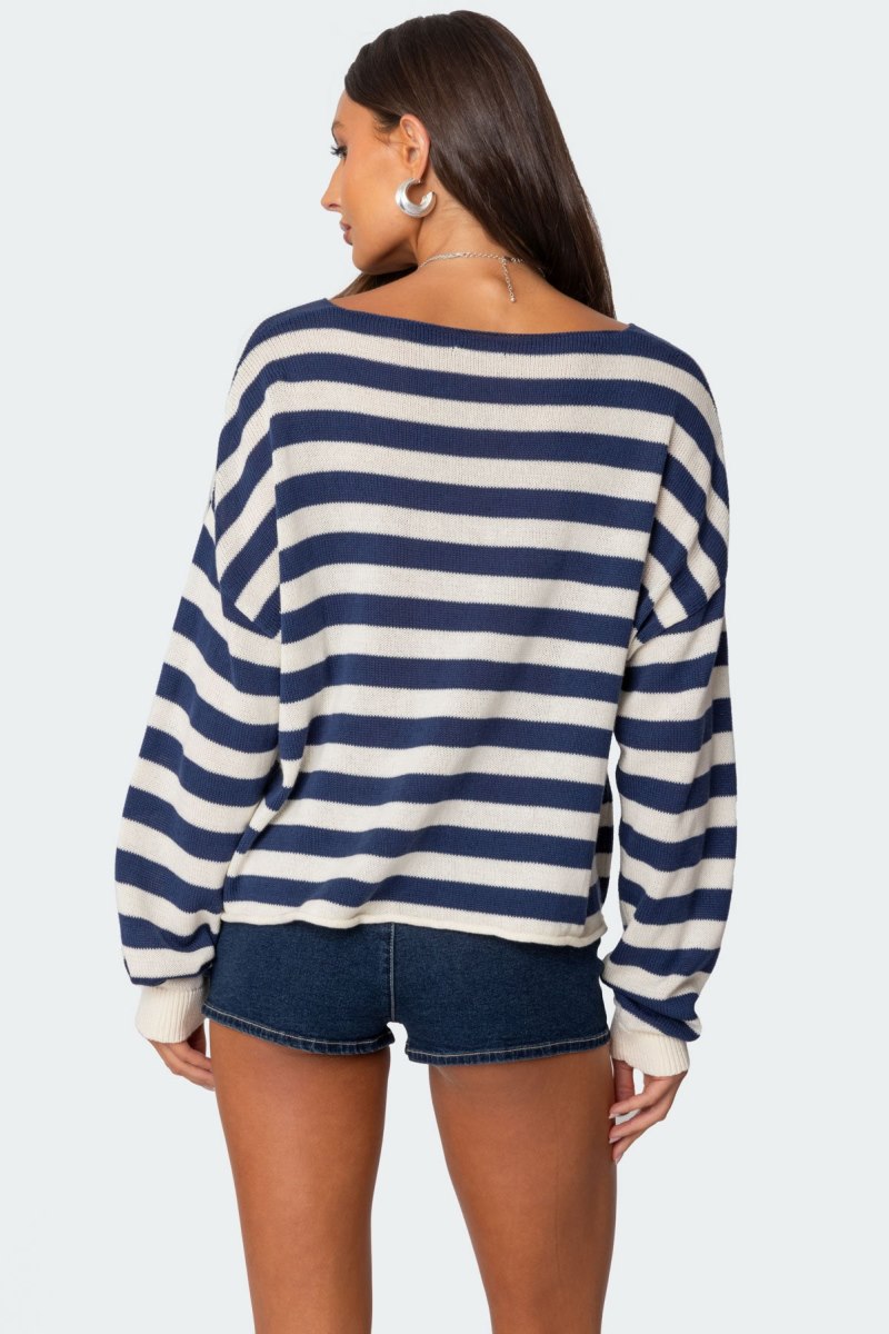 Edikted Anney Oversized Striped Sweater Long Sleeve Tops Blue And Cream | USA EU205830E7
