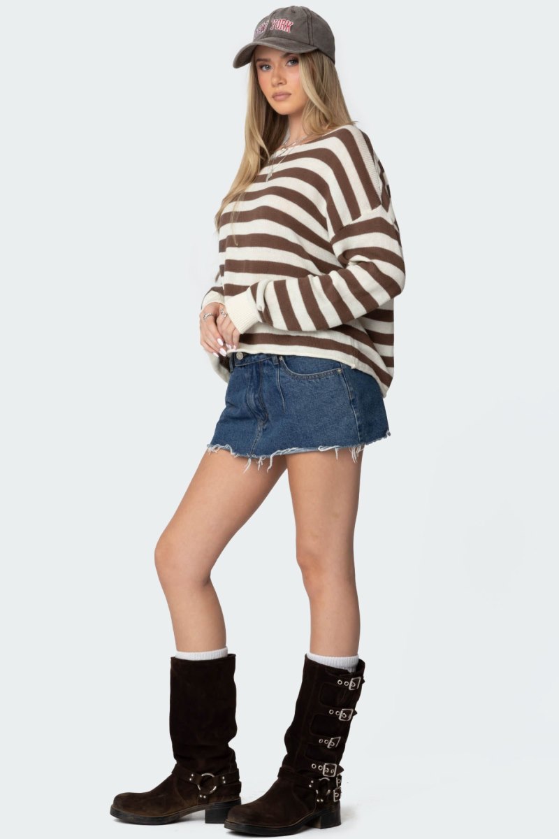 Edikted Anney Oversized Striped Sweater Long Sleeve Tops Blue And Cream | USA DZ080858A4