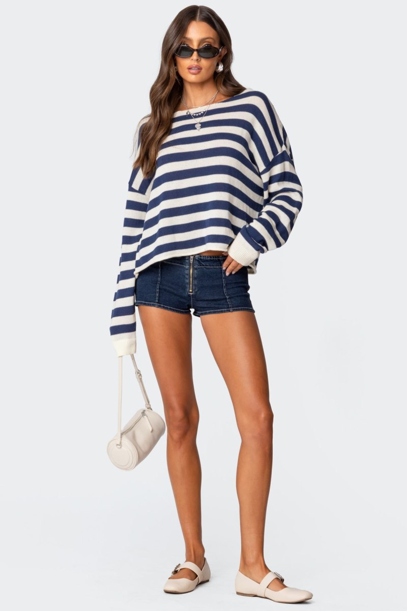 Edikted Anney Oversized Striped Sweater Blue And Cream | USA LB875337Y8