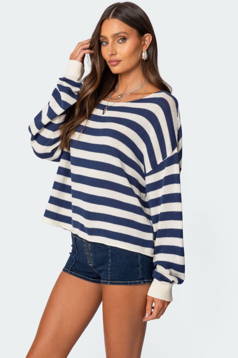 Edikted Anney Oversized Striped Sweater Blue And Cream | USA LB875337Y8