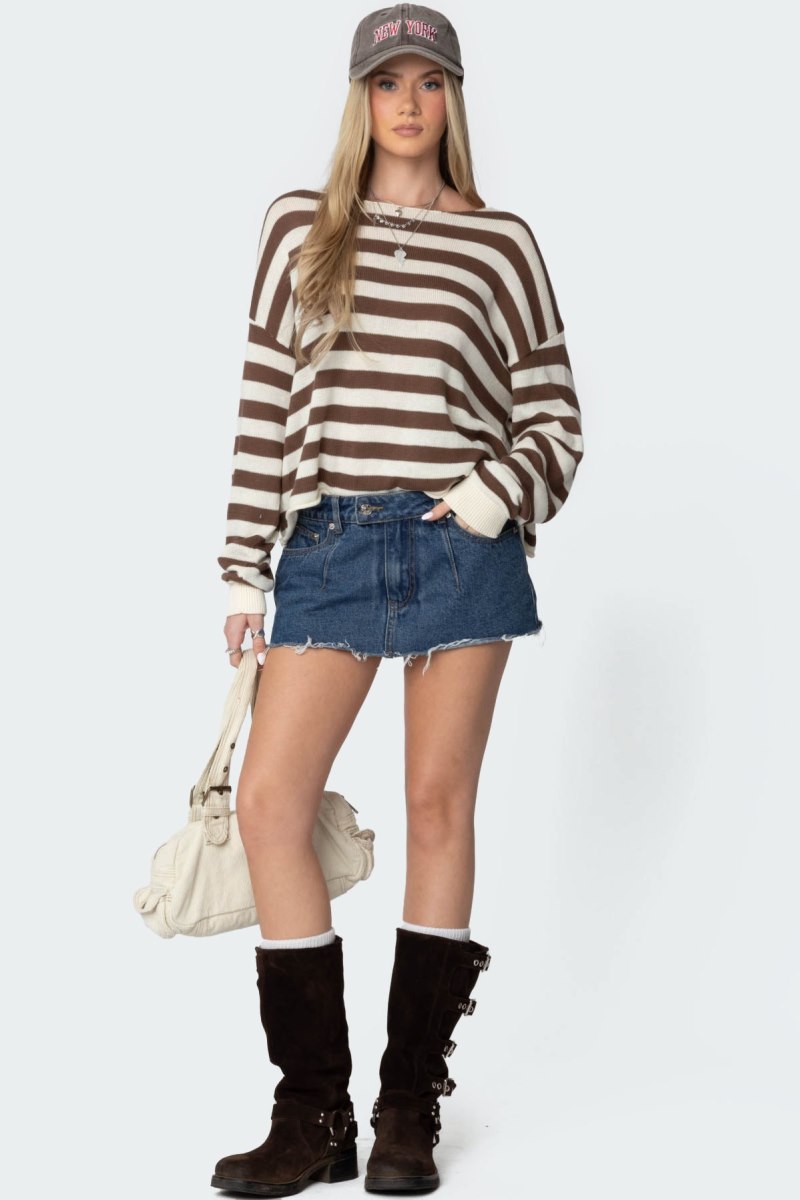 Edikted Anney Oversized Striped Sweater Blue And Cream | USA HR770137X5