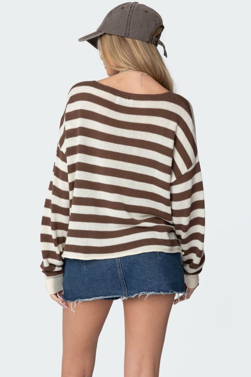 Edikted Anney Oversized Striped Sweater Blue And Cream | USA HR770137X5