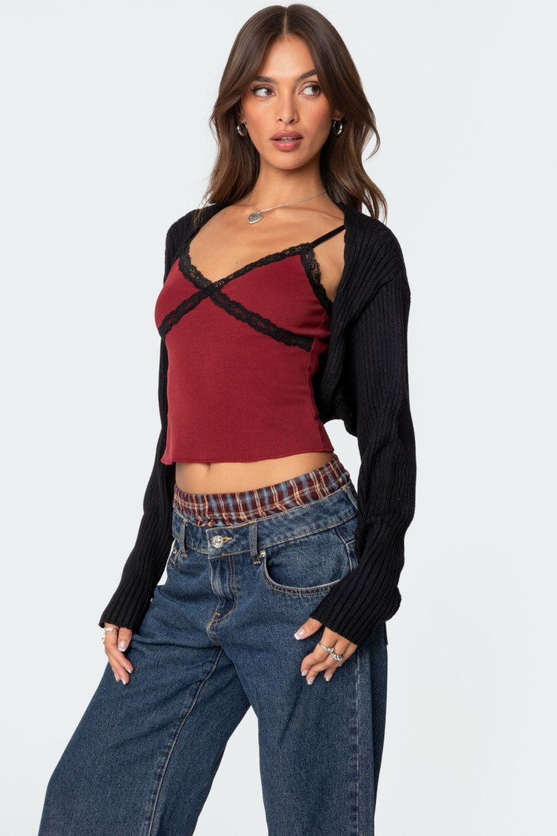 Edikted Anya Shrug Sweater Black | USA PL510931K1