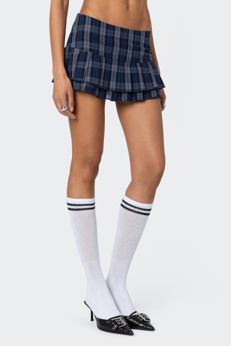 Edikted Ara Plaid Pleated Skorts Dark Blue | USA MR907620E0