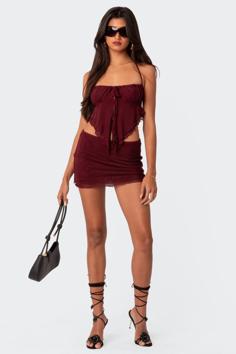 Edikted Ariyah Mesh Mini Skirts Burgundy | USA KR973377K7