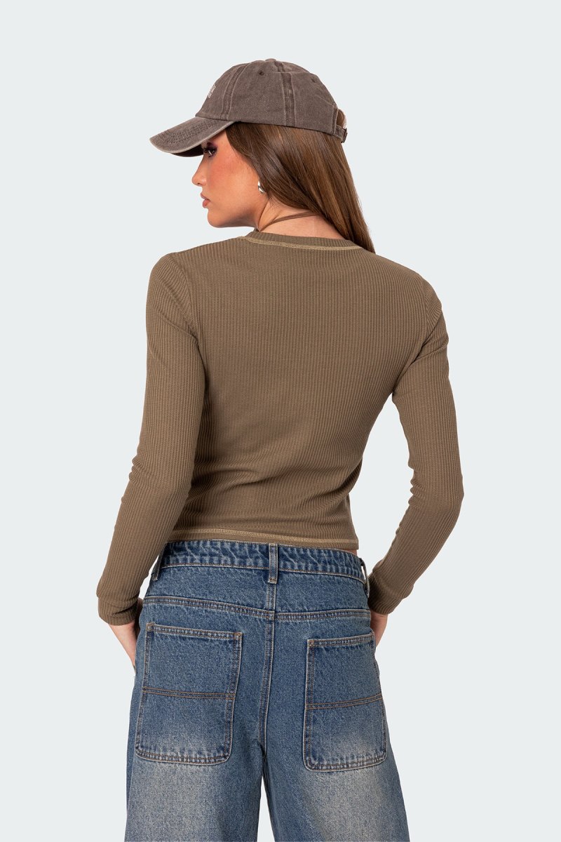 Edikted Army Wife Ribbed T Shirt Graphic Tops Olive | USA LF431813J0
