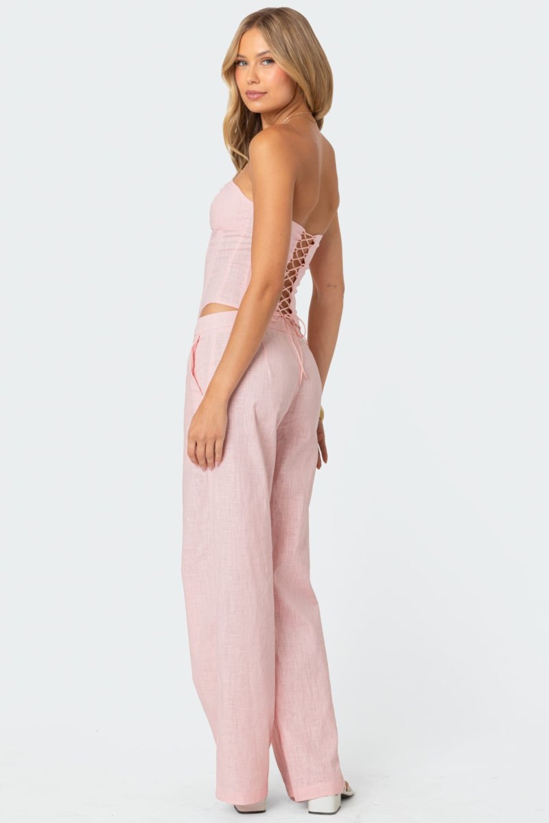 Edikted Arya Linen Look Corset Strapless Tops Cream | USA PF163636W9