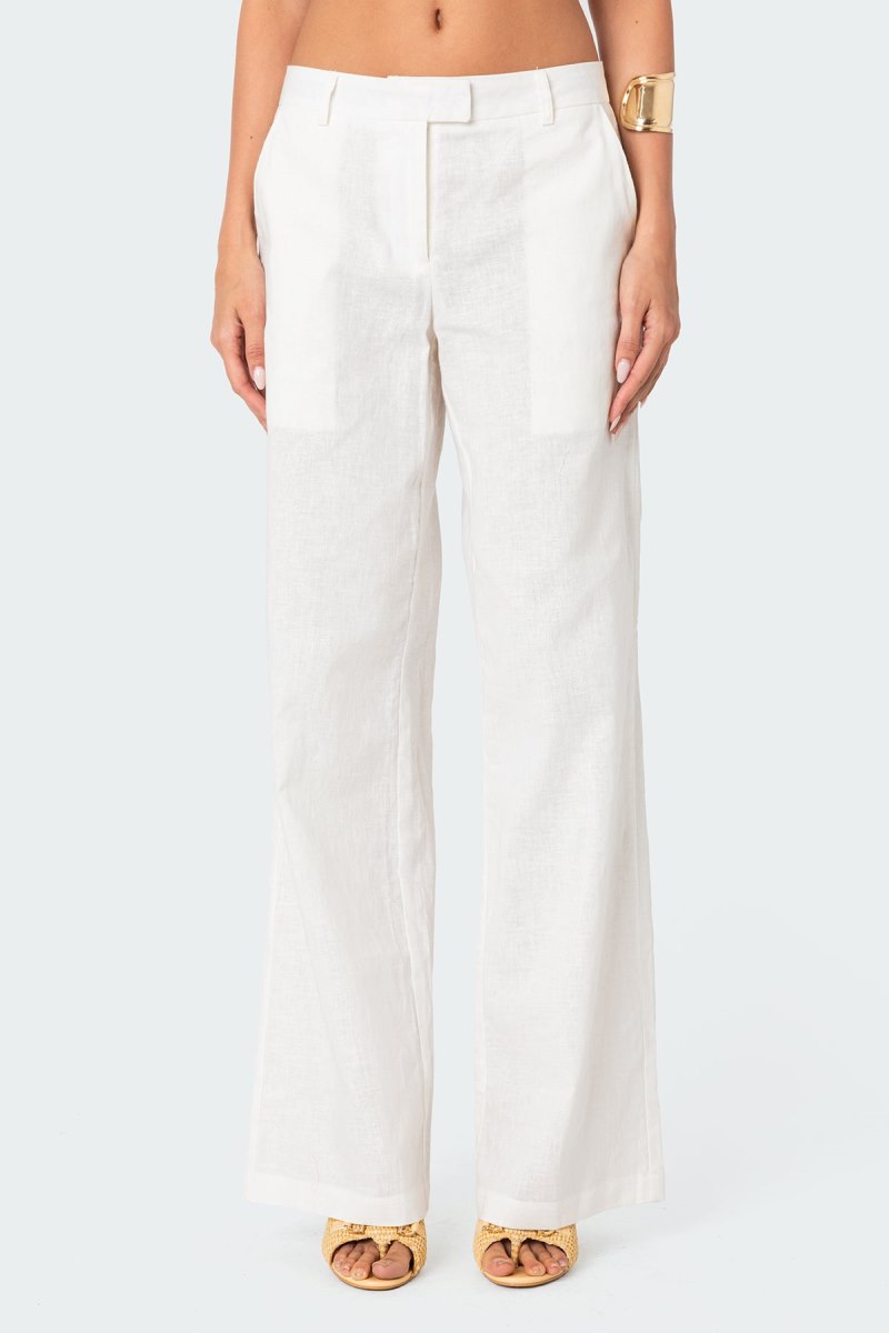 Edikted Arya Linen Look Pants Cream | USA VL606760K3