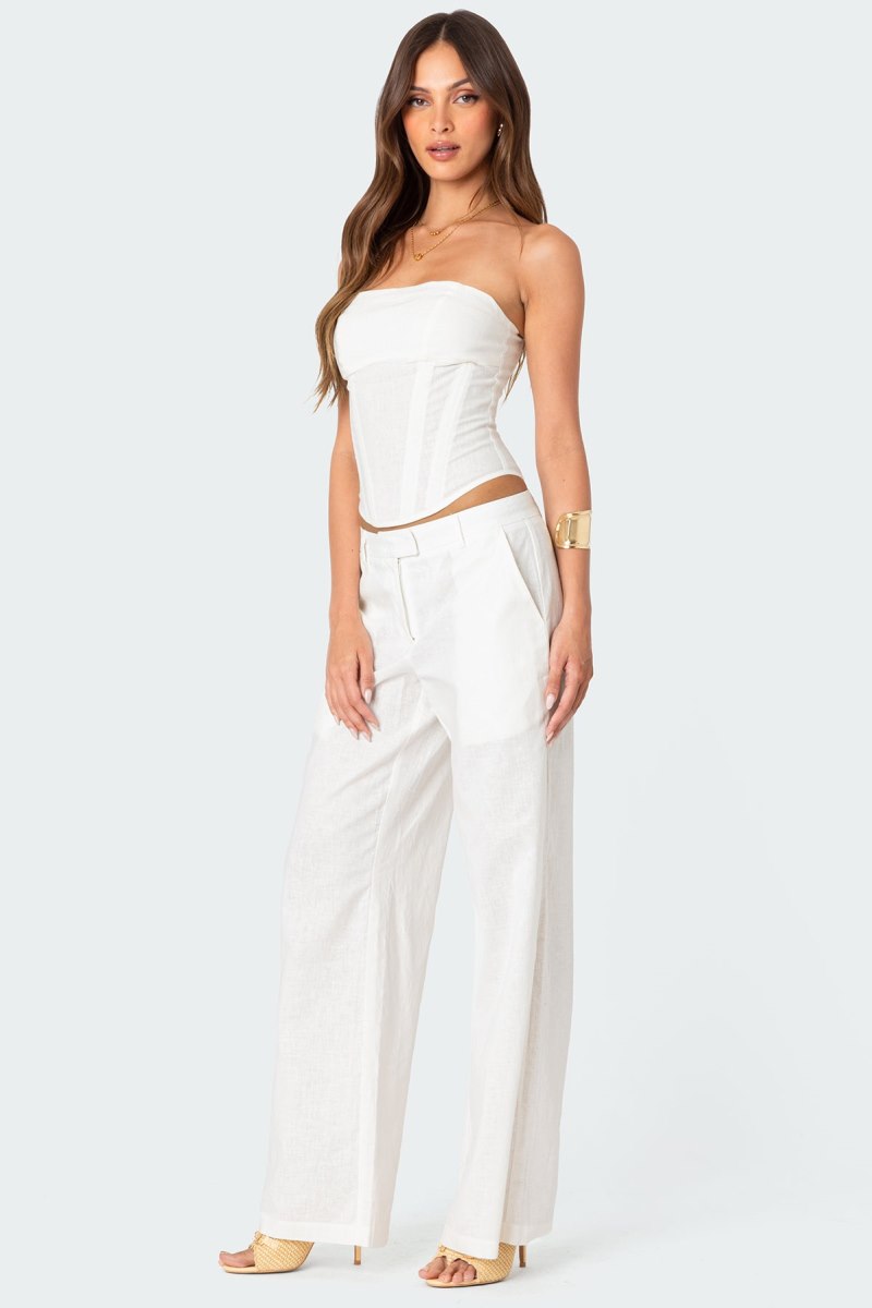 Edikted Arya Linen Look Pants Cream | USA VL606760K3