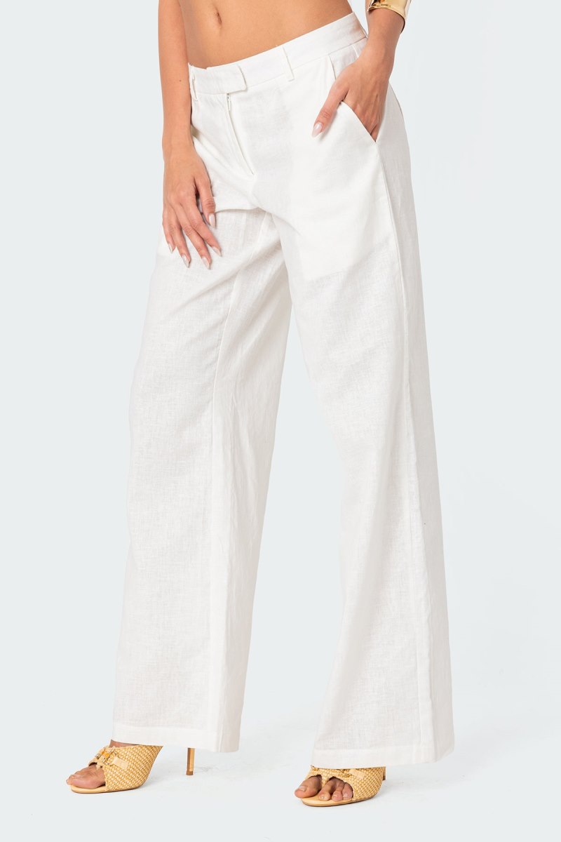 Edikted Arya Linen Look Pants Cream | USA VL606760K3