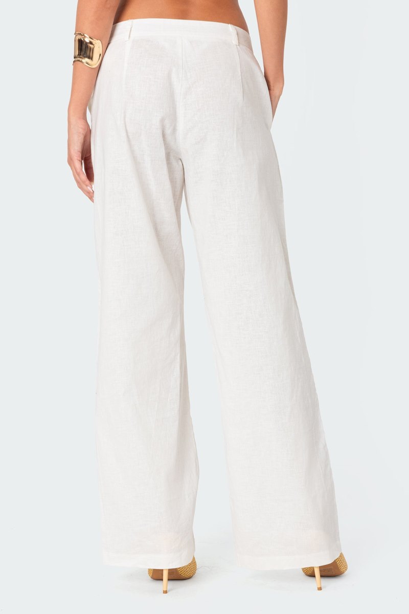 Edikted Arya Linen Look Pants Cream | USA VL606760K3