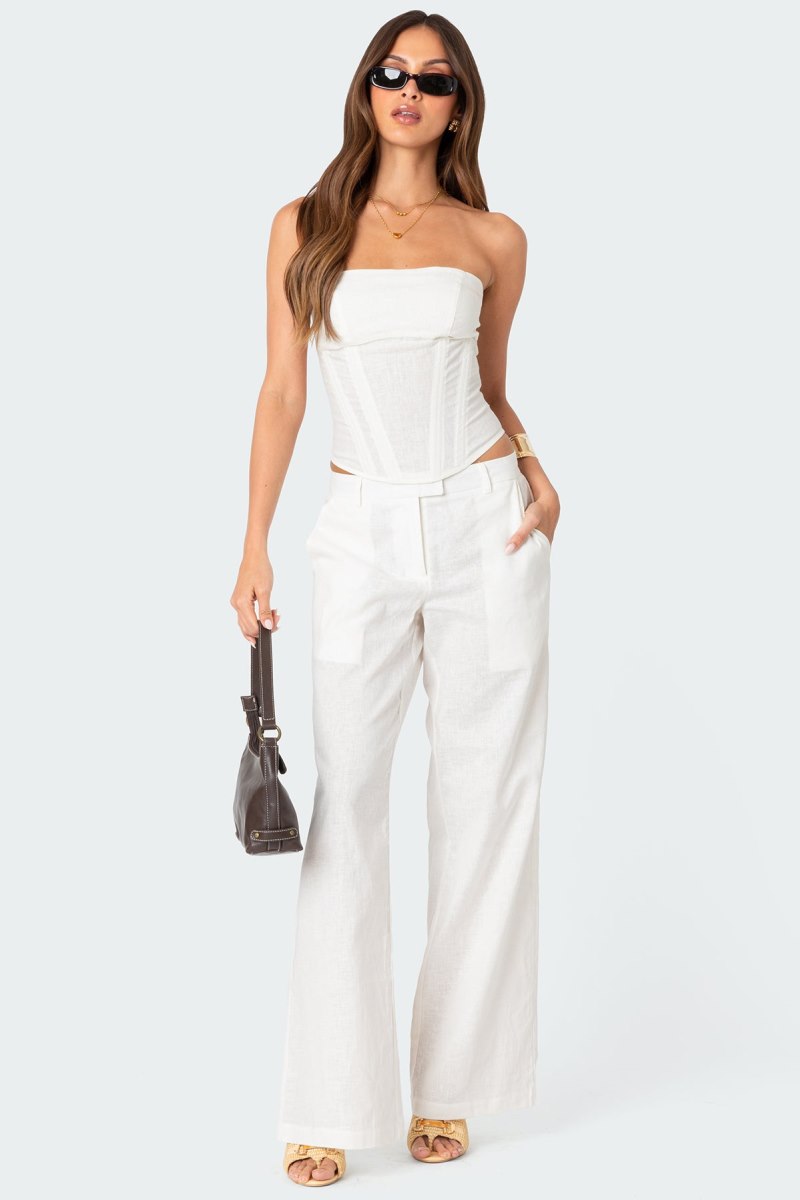 Edikted Arya Linen Look Pants Cream | USA VL606760K3