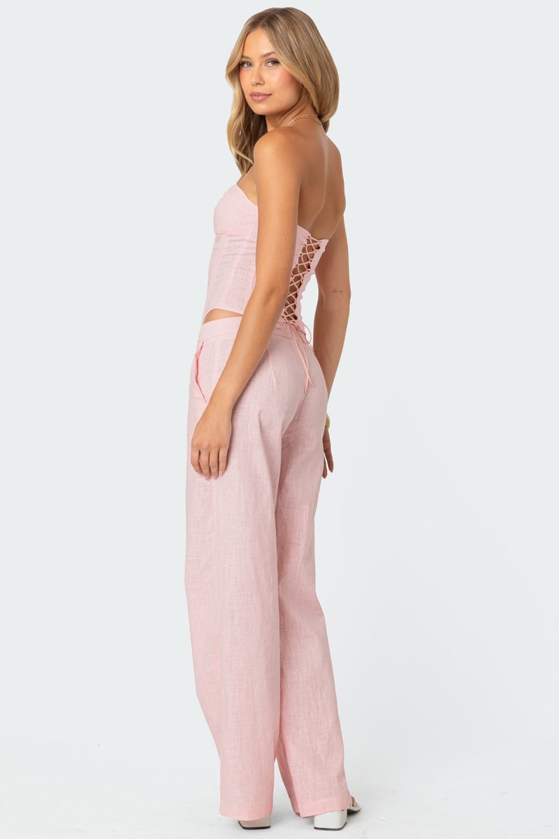 Edikted Arya Linen Look Pants Cream | USA VY346684J2