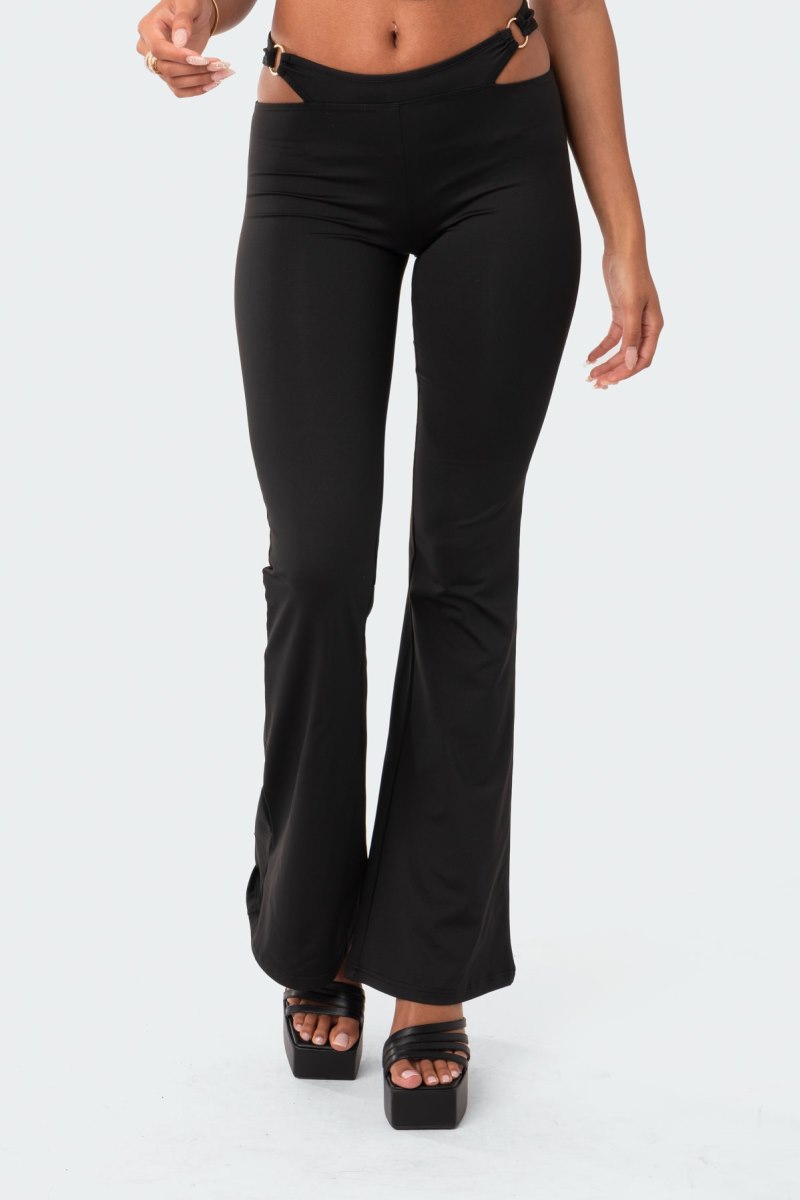 Edikted Ashanti Low-Rise Cut-Out Flared Pants Black | USA AV332473E3