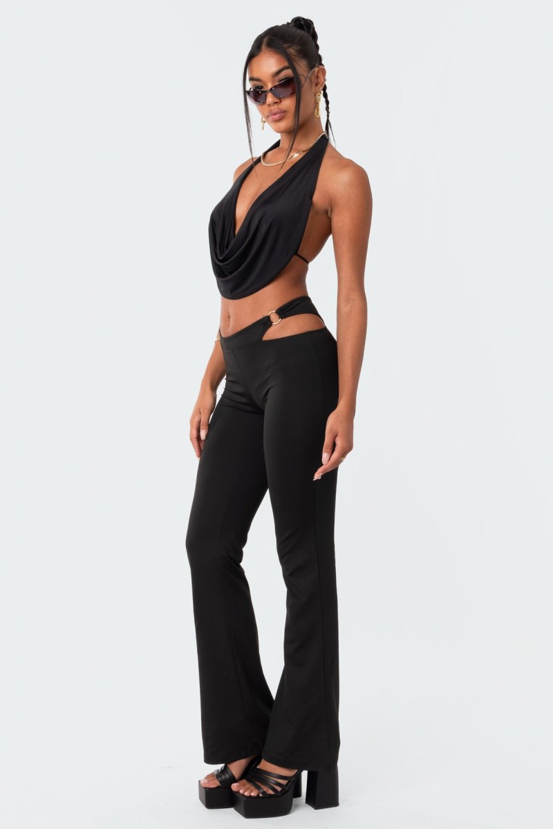 Edikted Ashanti Low-Rise Cut-Out Flared Pants Black | USA AV332473E3