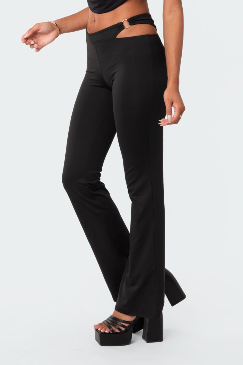 Edikted Ashanti Low-Rise Cut-Out Flared Pants Black | USA AV332473E3