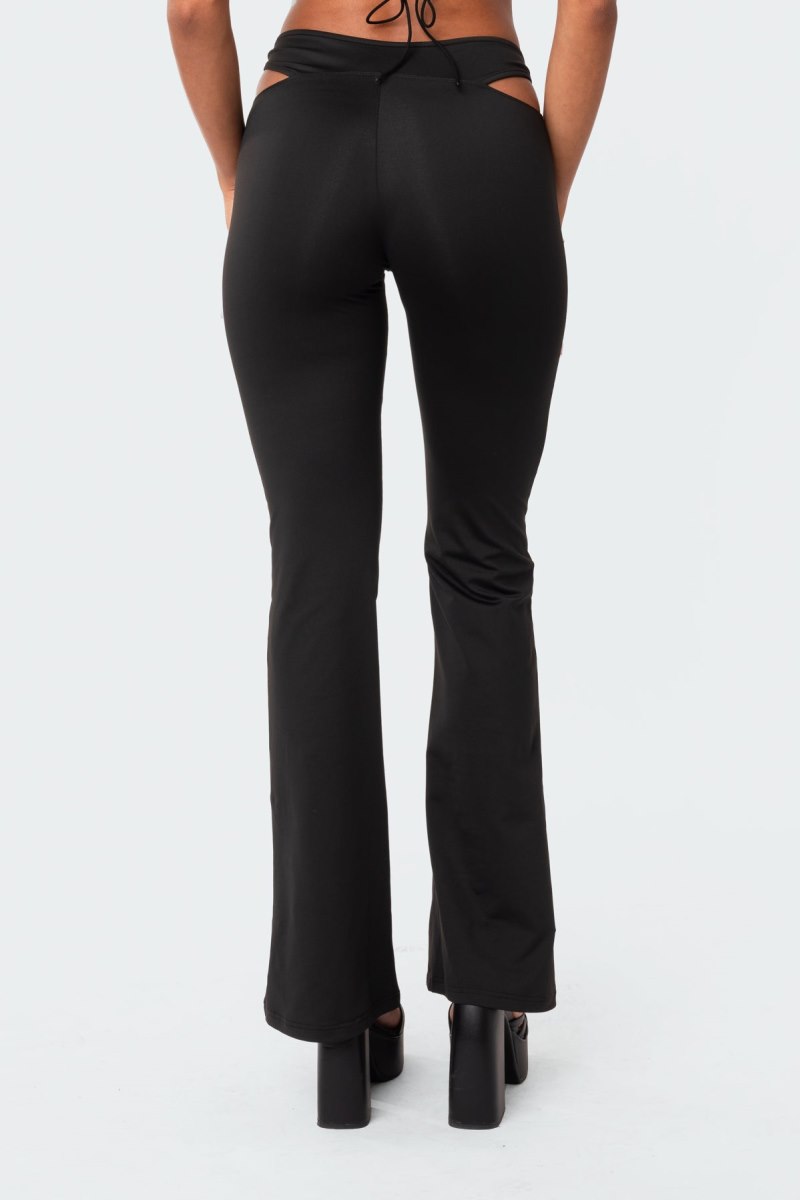 Edikted Ashanti Low-Rise Cut-Out Flared Pants Black | USA AV332473E3