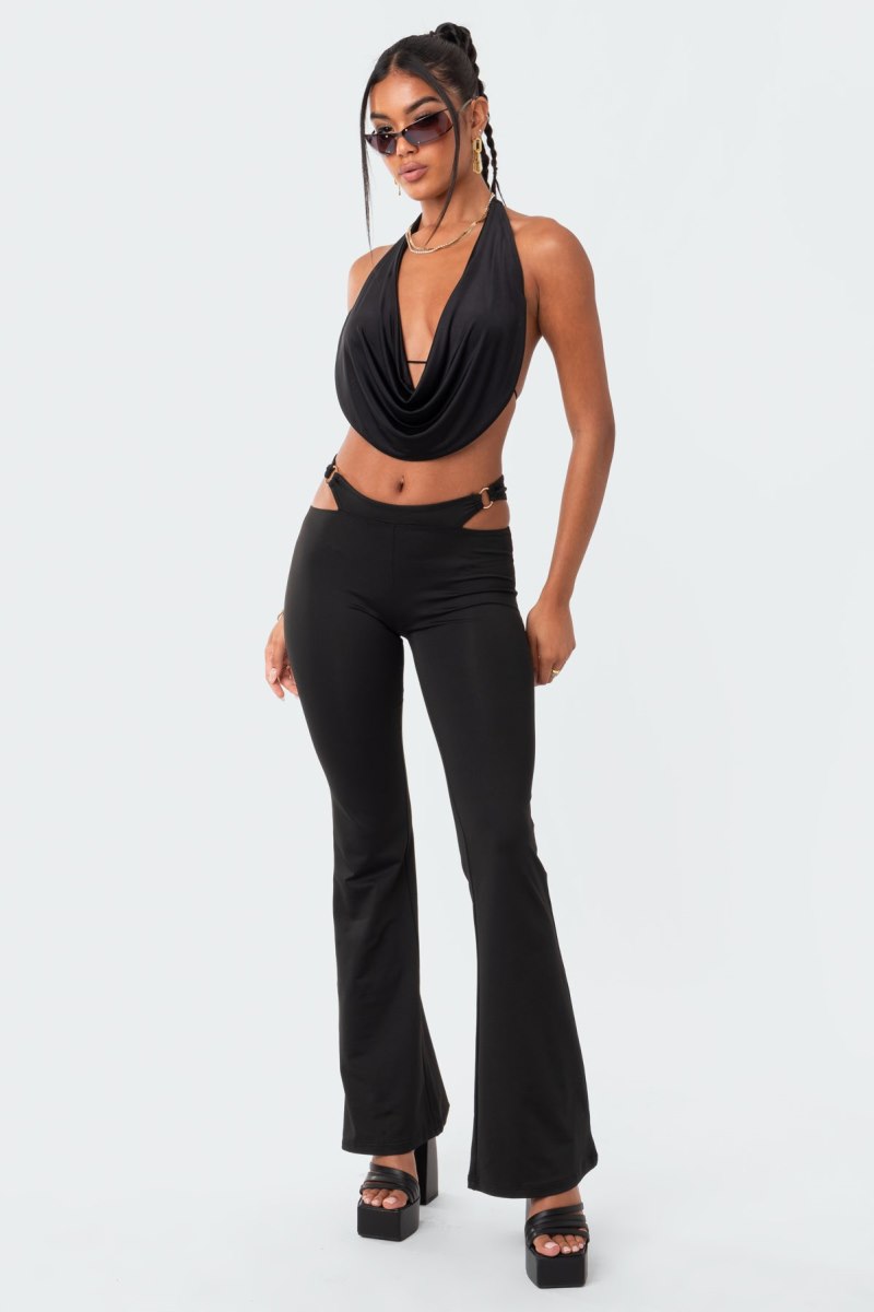 Edikted Ashanti Low-Rise Cut-Out Flared Pants Black | USA AV332473E3