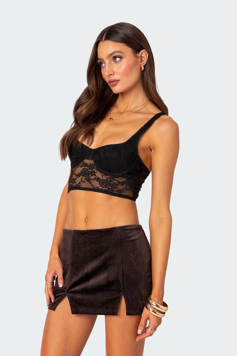 Edikted Aspen Sheer Lace Bra Crop Tops Black | USA GU993539E2