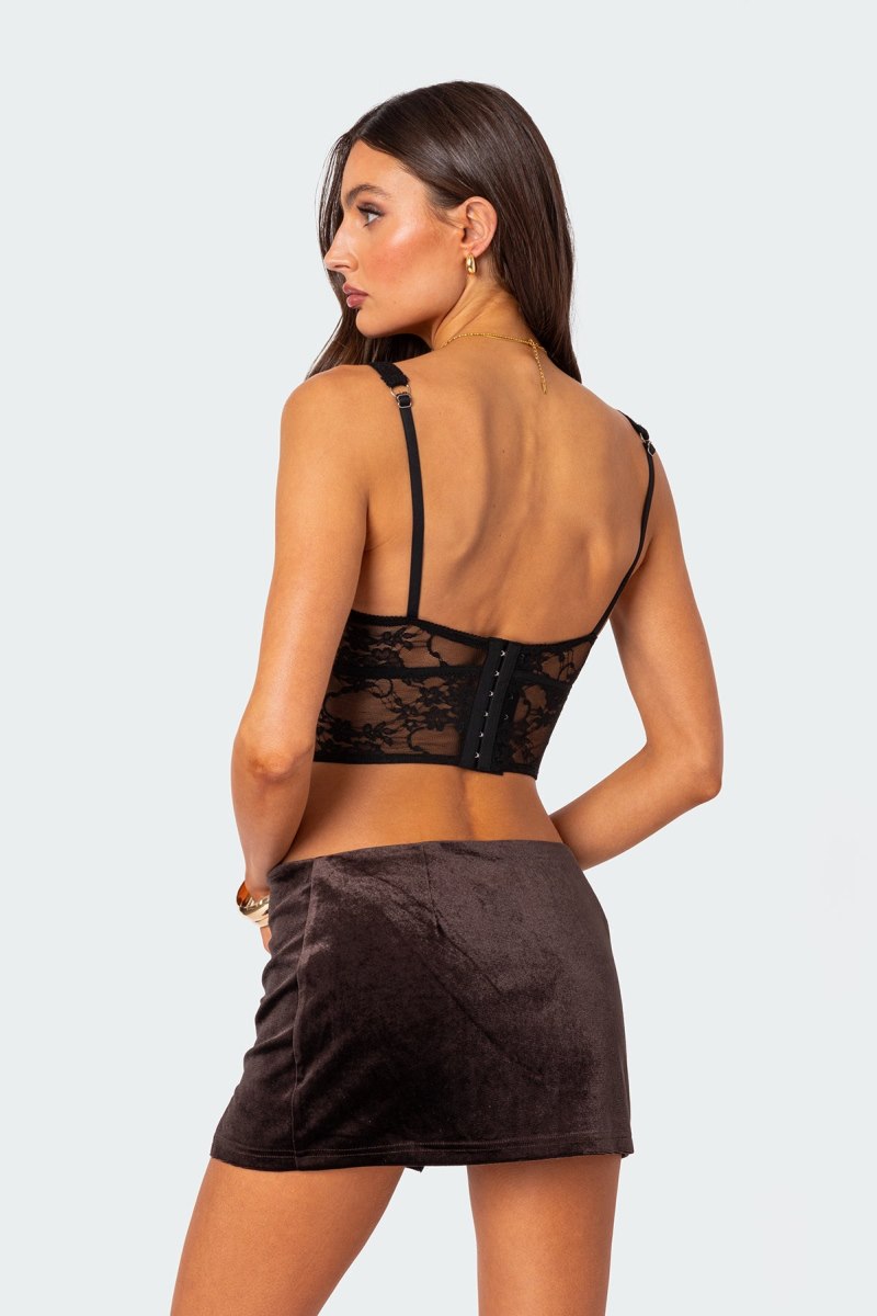 Edikted Aspen Sheer Lace Bra Crop Tops Black | USA GU993539E2