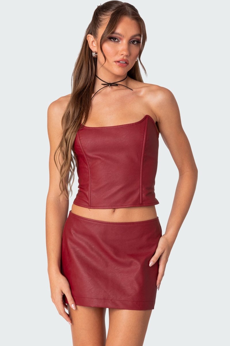 Edikted Aster Faux Leather Corset Burgundy | USA LO533613P2