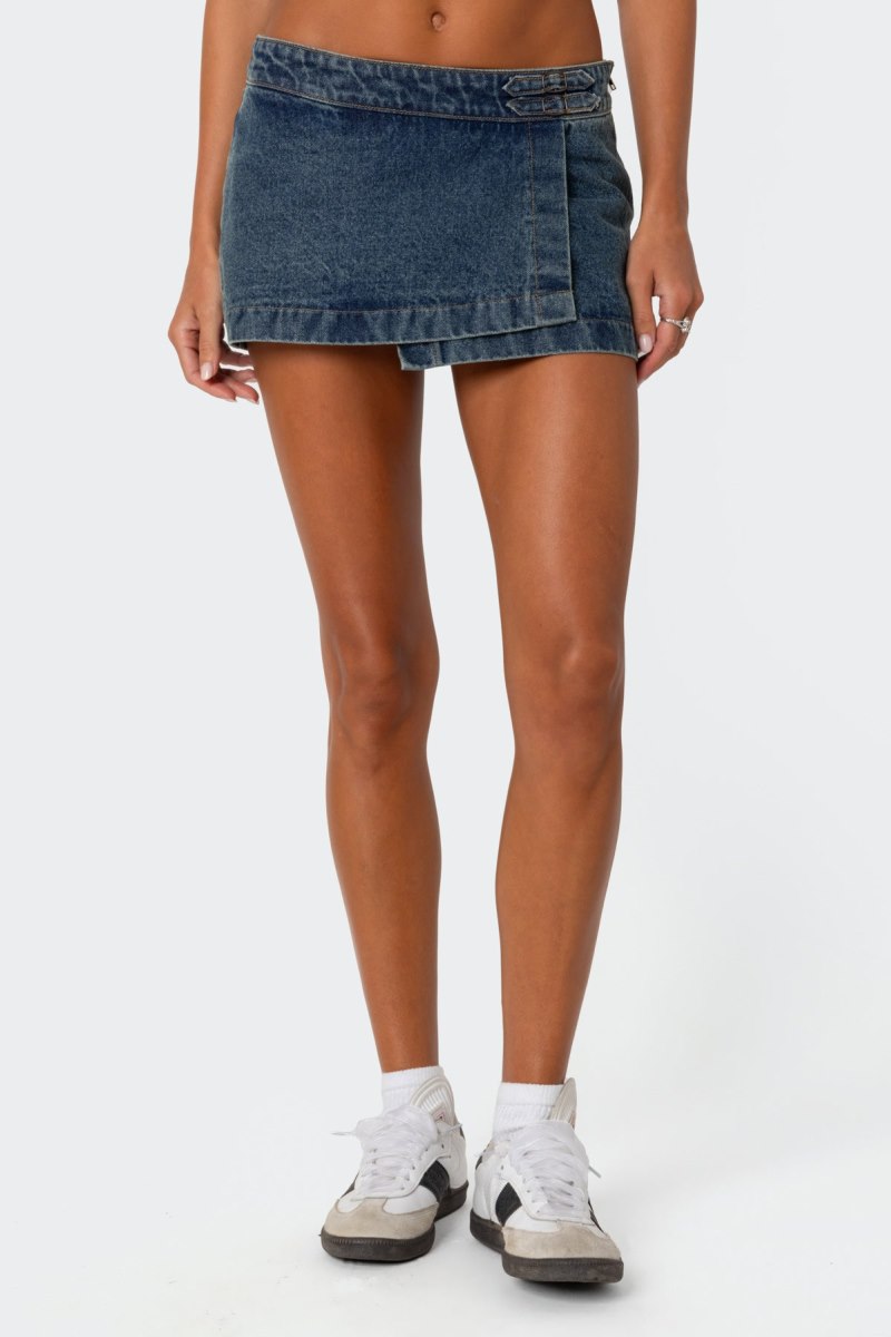 Edikted Asymmetric Denim Wrap Skorts Black | USA IF287038Y1