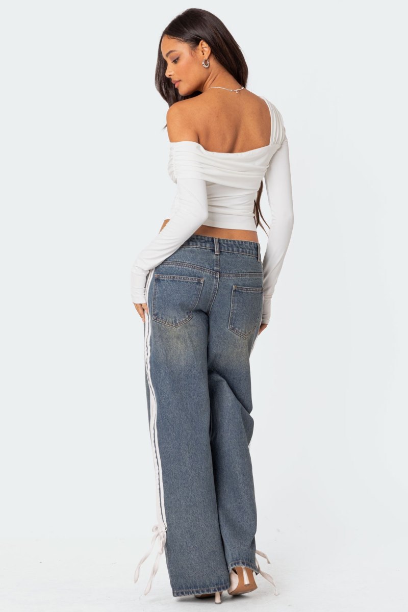 Edikted Asymmetric Fold Over Long Sleeve Tops White | USA SH248314Q9
