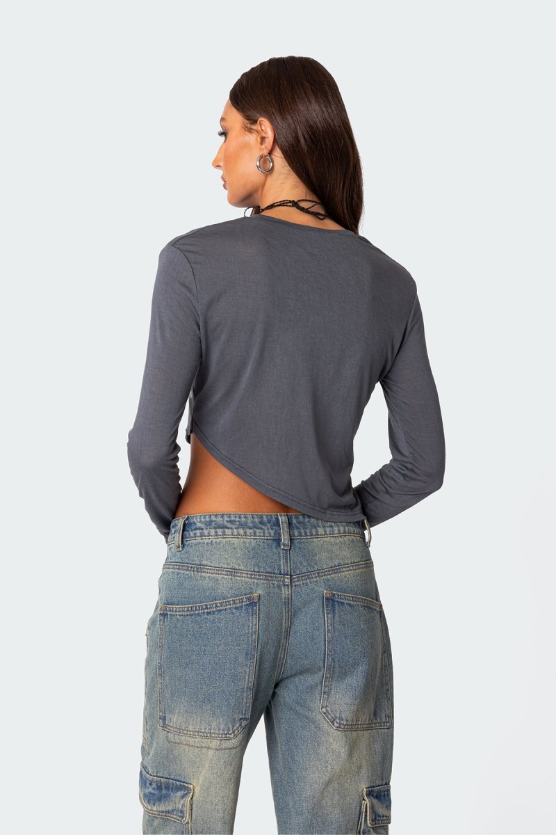 Edikted Asymmetric Long Sleeve T Shirts Gray | USA OM739173Q4