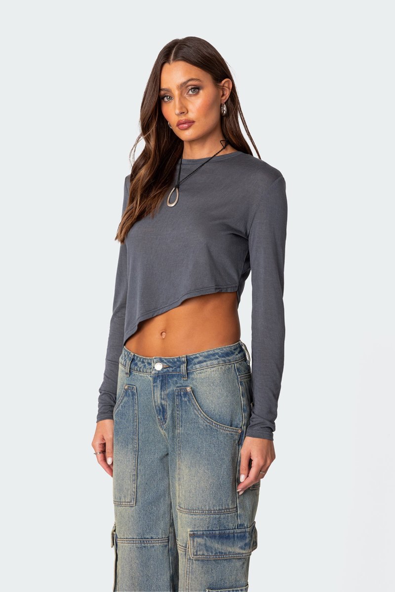 Edikted Asymmetric Long Sleeve Tops Gray | USA XA216541W0