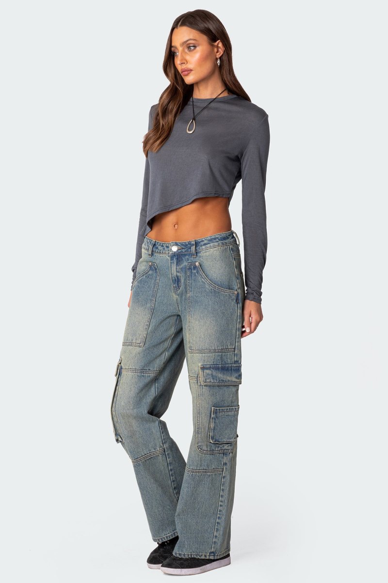 Edikted Asymmetric Long Sleeve Tops Gray | USA XA216541W0