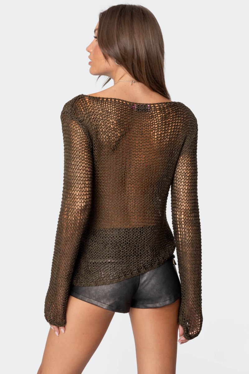 Edikted Asymmetric Open Knitted Tops Olive | USA WB544064D8