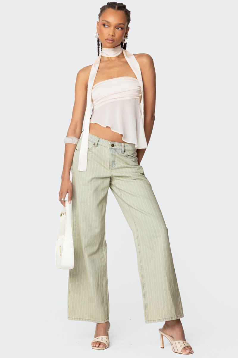 Edikted Asymmetric Two Piece Scarf Strapless Tops Cream | USA FZ455405Q6