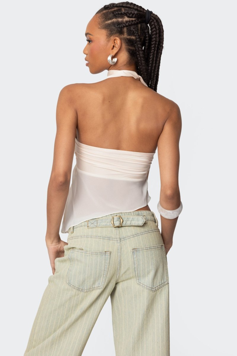Edikted Asymmetric Two Piece Scarf Strapless Tops Cream | USA FZ455405Q6