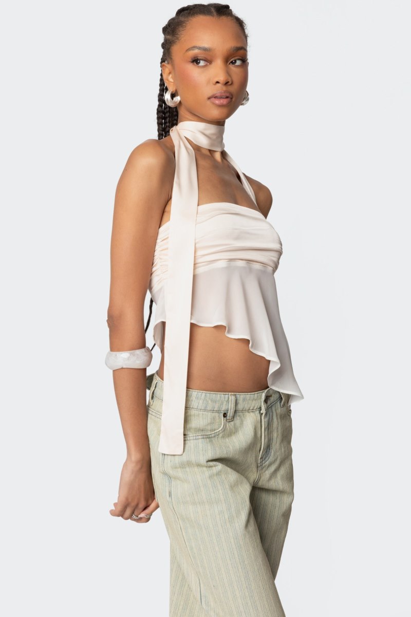 Edikted Asymmetric Two Piece Scarf Strapless Tops Cream | USA FZ455405Q6