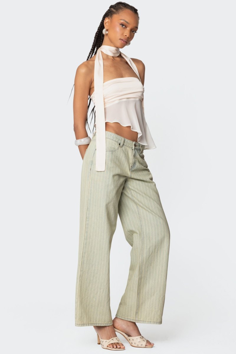 Edikted Asymmetric Two Piece Scarf Strapless Tops Cream | USA FZ455405Q6