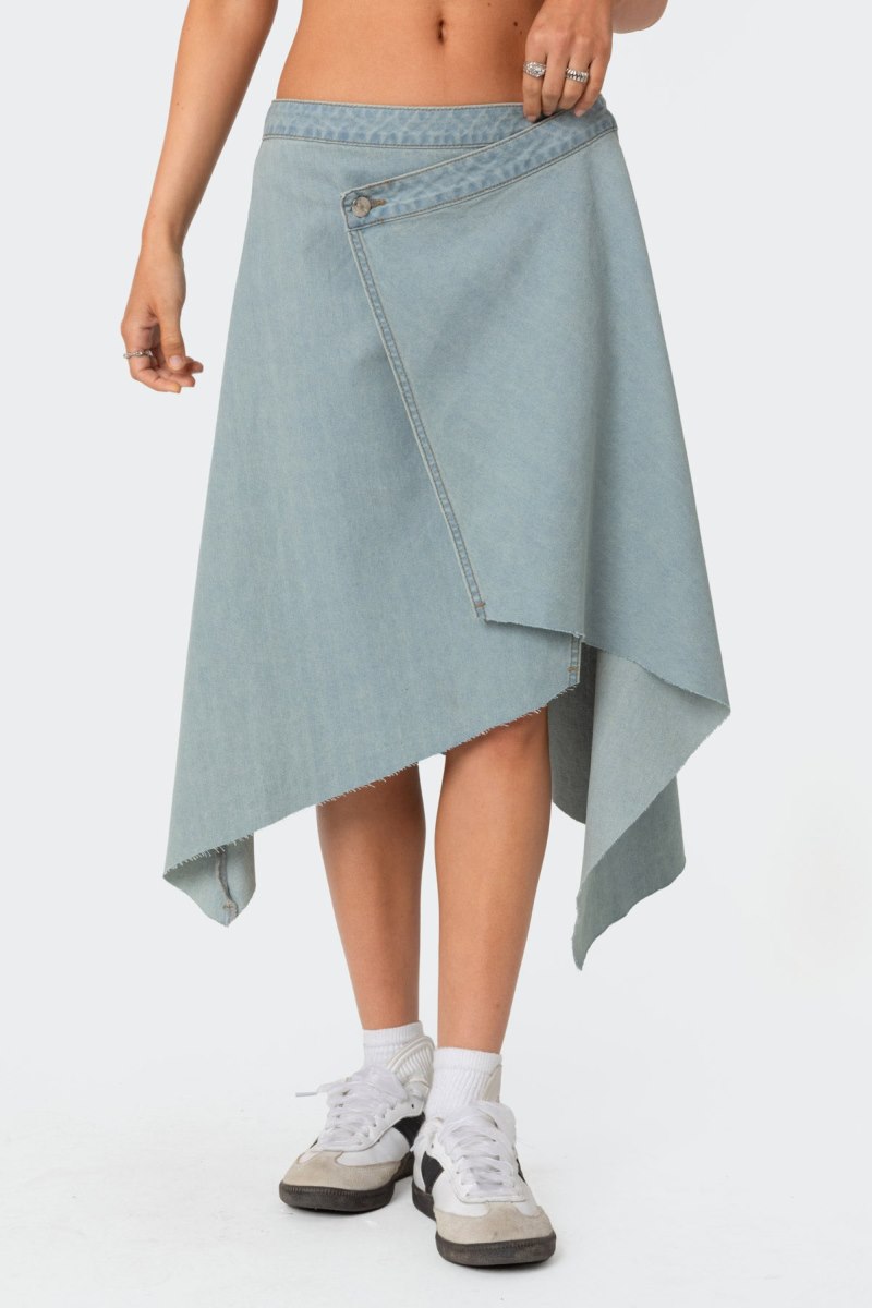 Edikted Asymmetric Wrapped Denim Midi Skirts Light Blue | USA HG629812M9