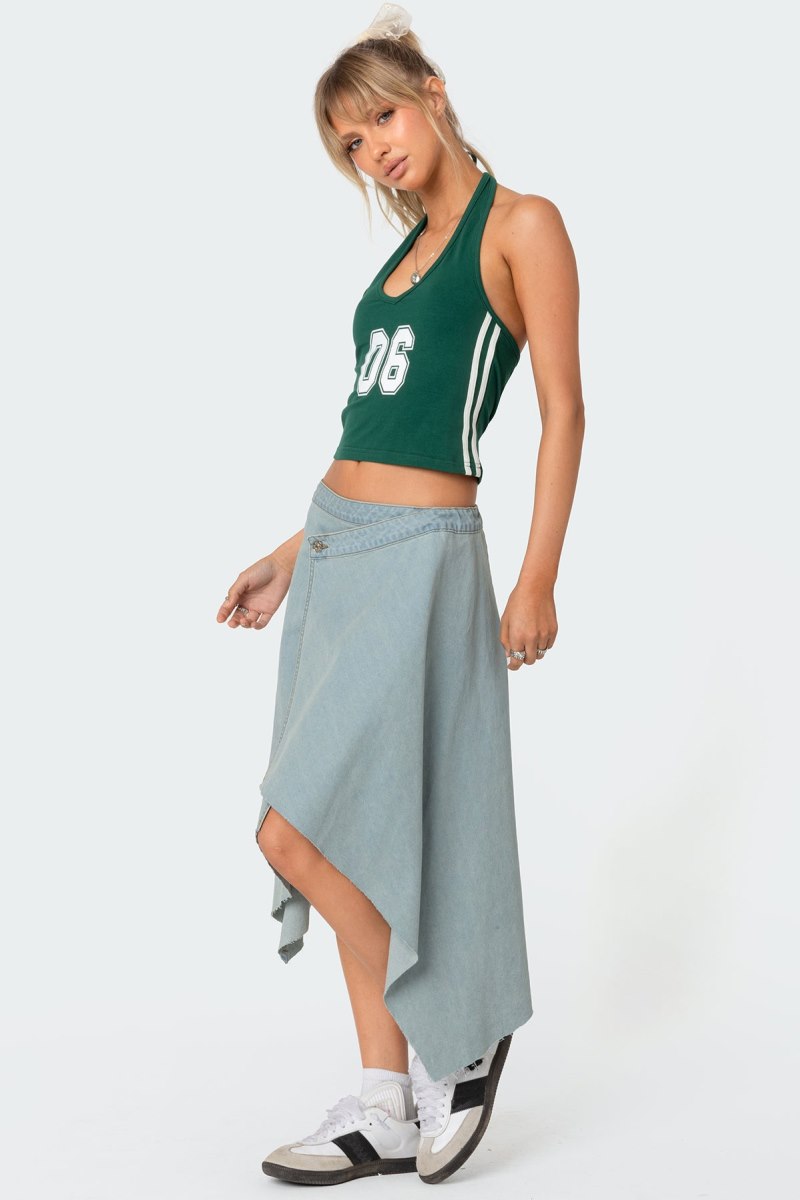 Edikted Asymmetric Wrapped Denim Midi Skirts Light Blue | USA HG629812M9