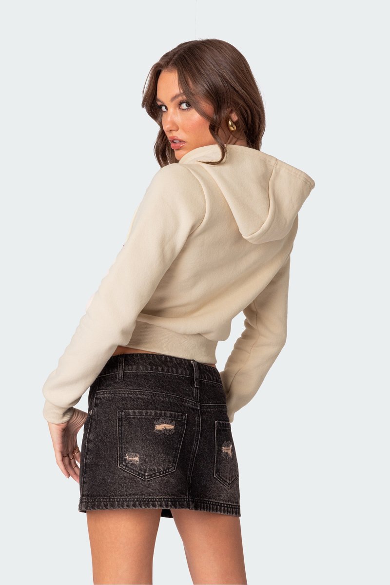 Edikted Athletic Dept Cropped Zip Up Hoodie Crop Tops Cream | USA OO567006U9