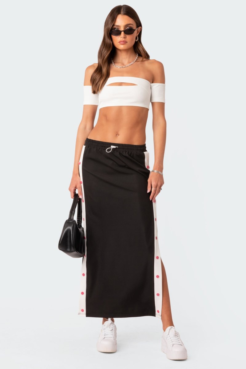 Edikted Athletic Low Rise Maxi Skirts Black And White | USA UW847244O7