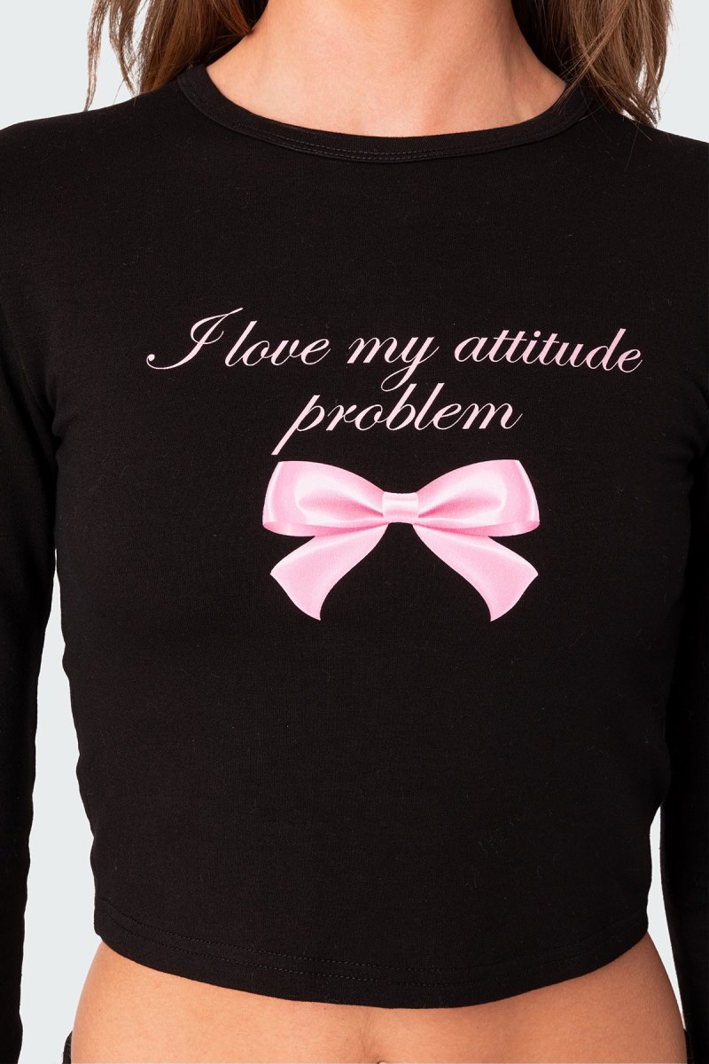Edikted Attitude Problem Long Sleeve T Shirt Graphic Tops Black | USA DO769386L9