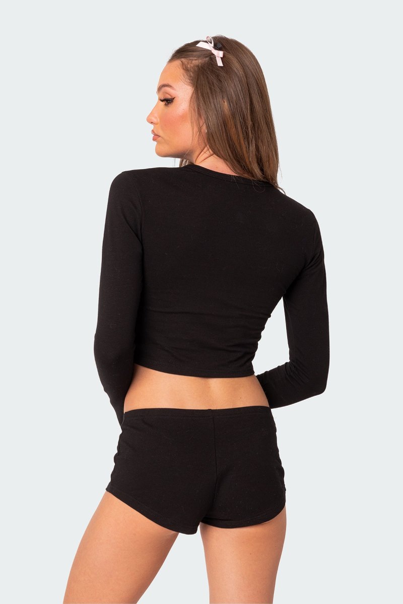 Edikted Attitude Problem Long Sleeve T Shirt Graphic Tops Black | USA DO769386L9