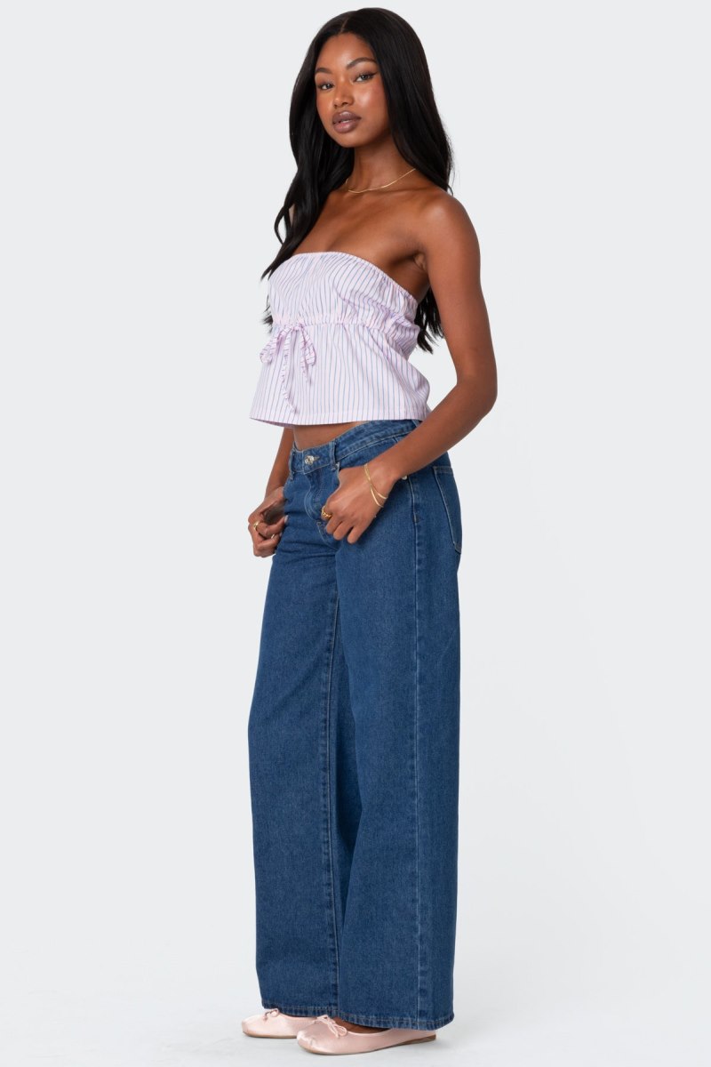 Edikted Augusta Pinstripe Strapless Strapless Tops Light Pink | USA LN160936M7