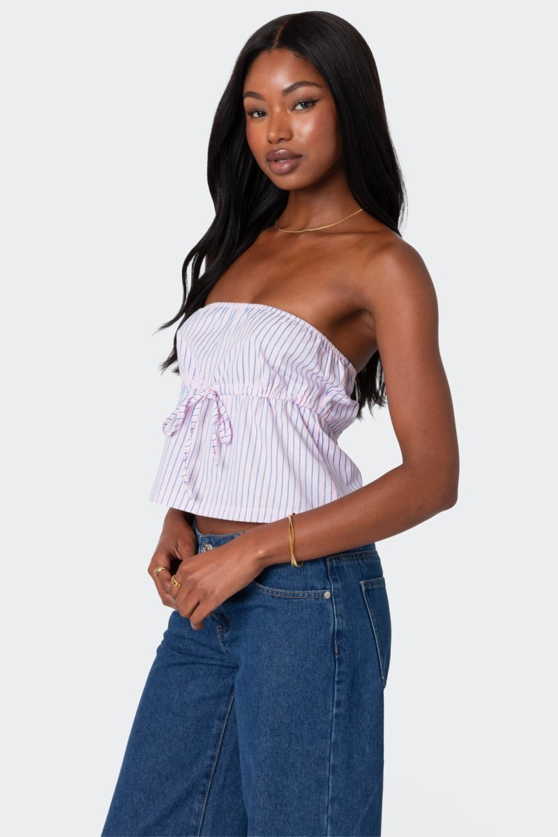 Edikted Augusta Pinstripe Strapless Strapless Tops Light Pink | USA LN160936M7