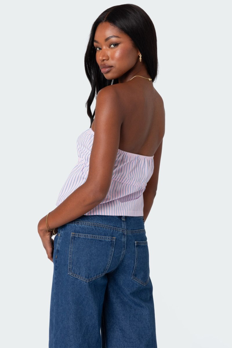 Edikted Augusta Pinstripe Strapless Strapless Tops Light Pink | USA LN160936M7