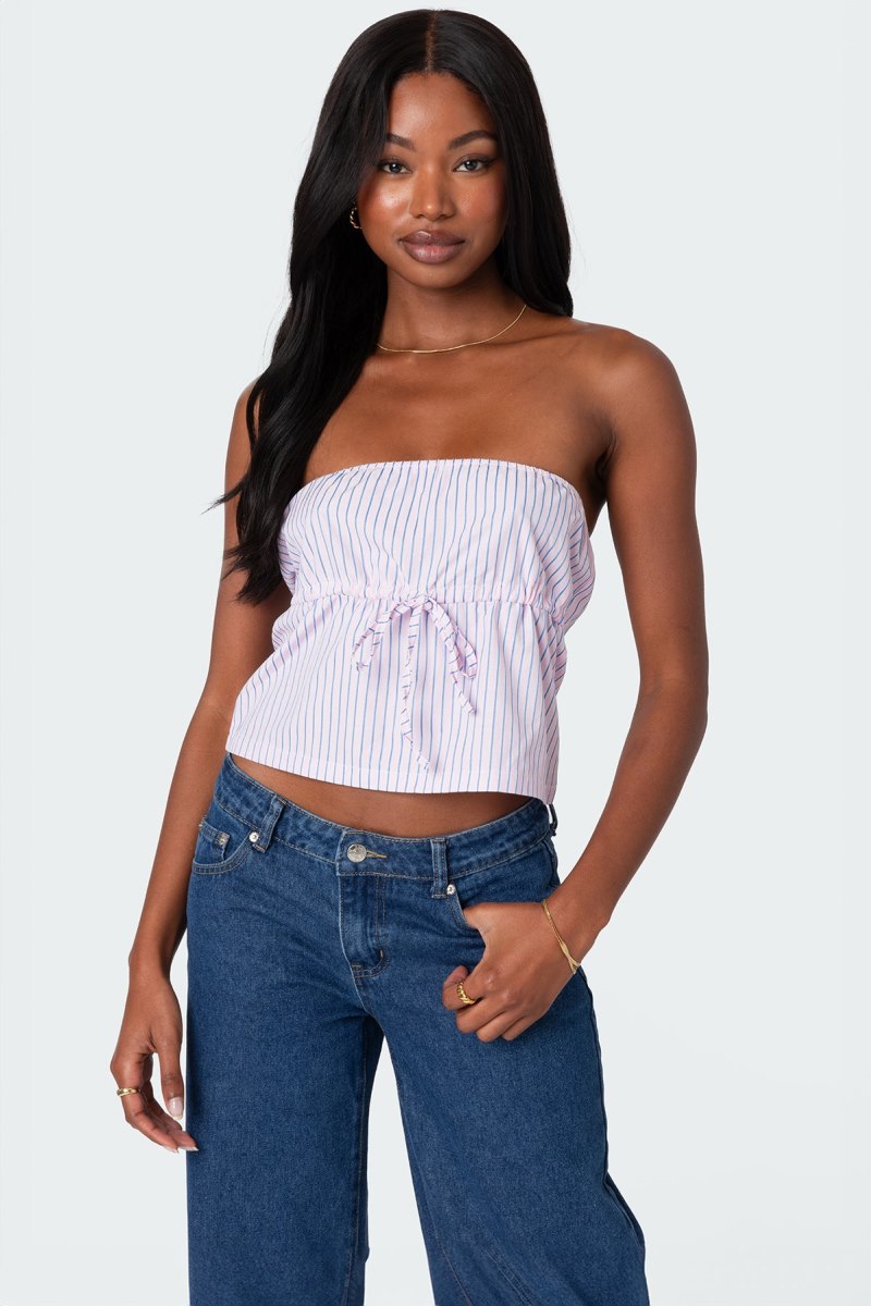 Edikted Augusta Pinstripe Strapless Strapless Tops Light Pink | USA LN160936M7