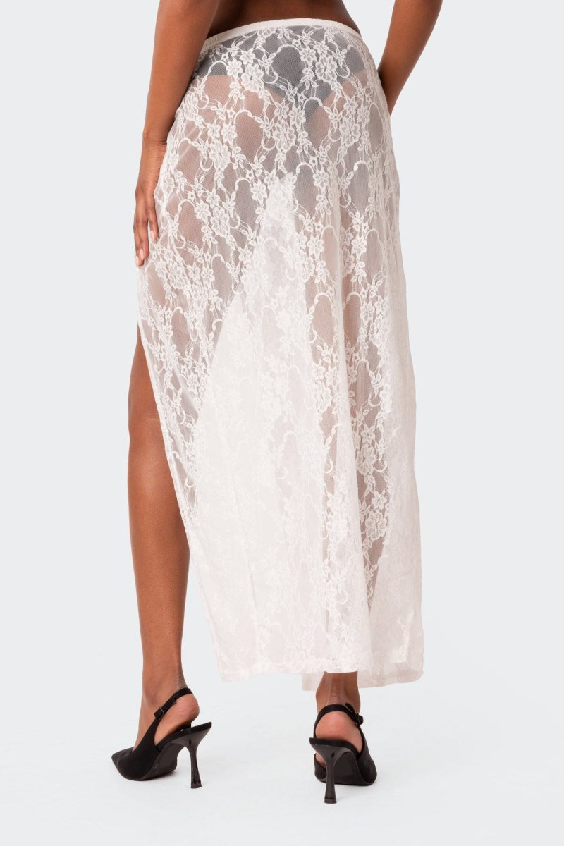 Edikted Aura Low Rise Sheer Lace Maxi Skirts Black | USA QA591849H8