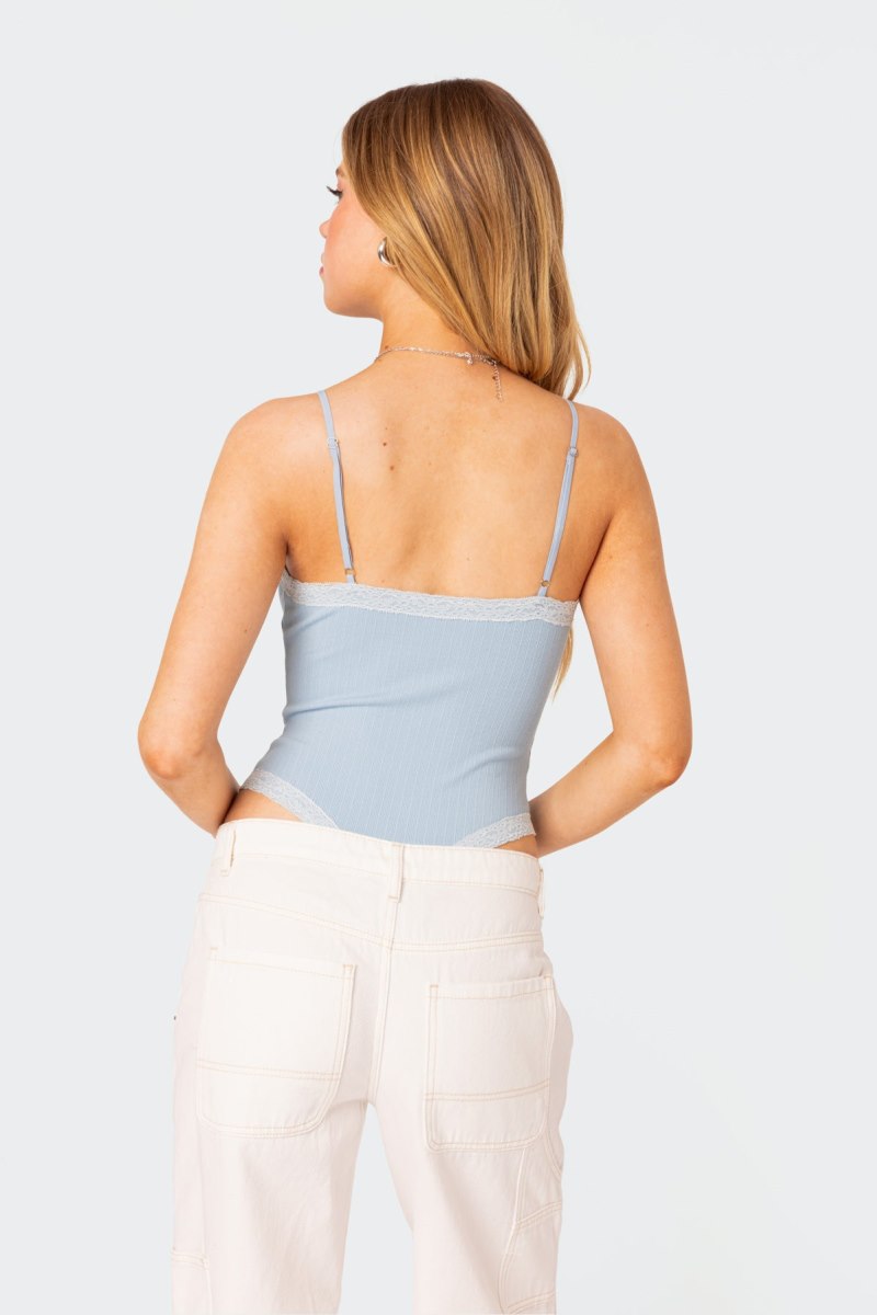 Edikted Aurora Lace Trim Bodysuit Light Blue | USA GA604730U3