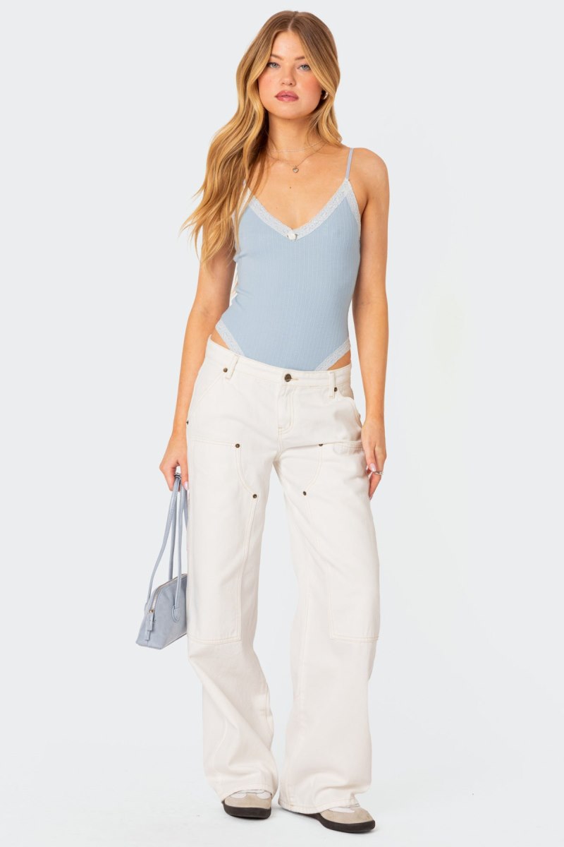 Edikted Aurora Lace Trim Bodysuit Light Blue | USA GA604730U3